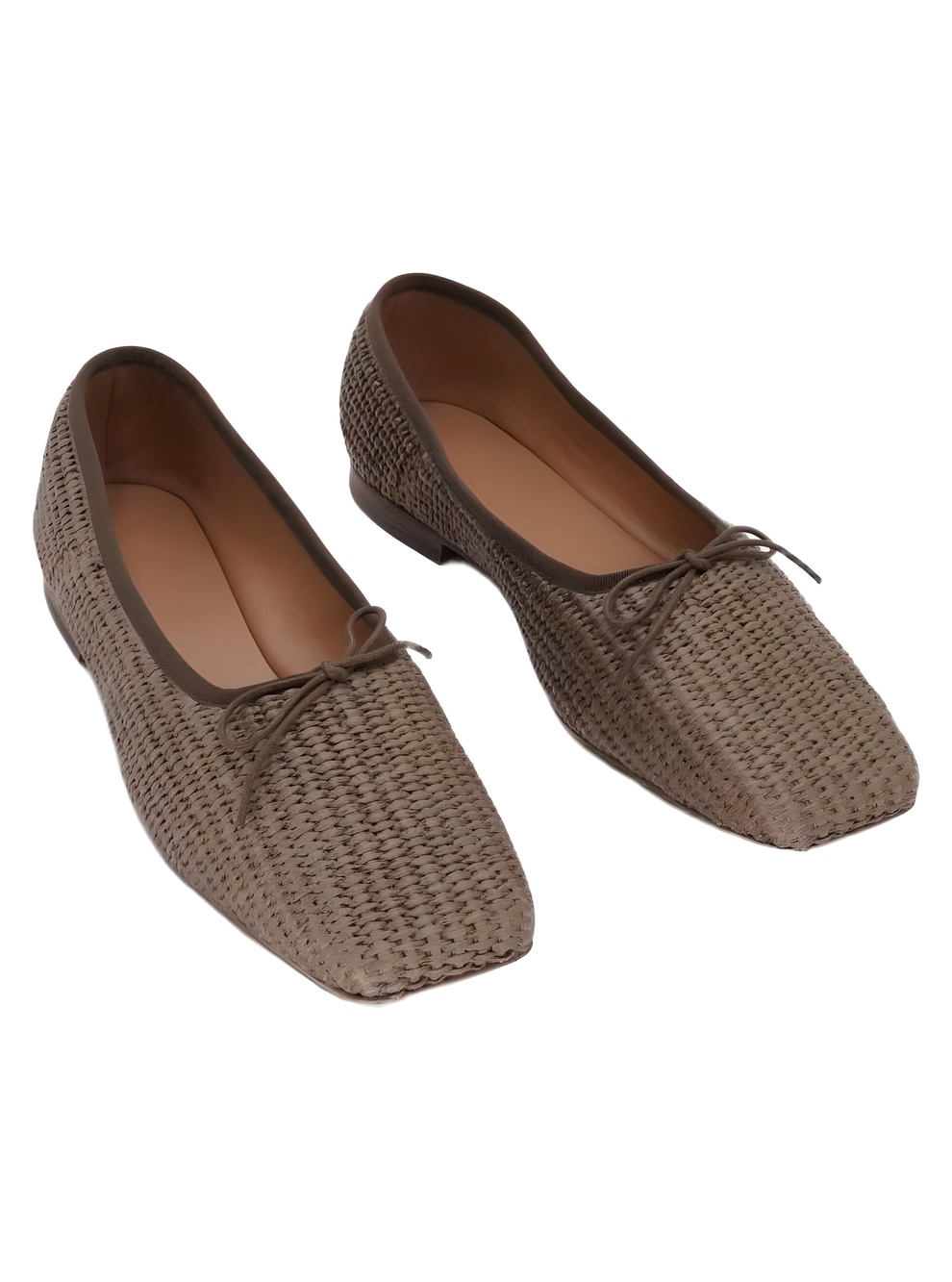 Mansur Gavriel Anise Brown Woven Leather Square Toe Ballerina Flats Size 8.5M